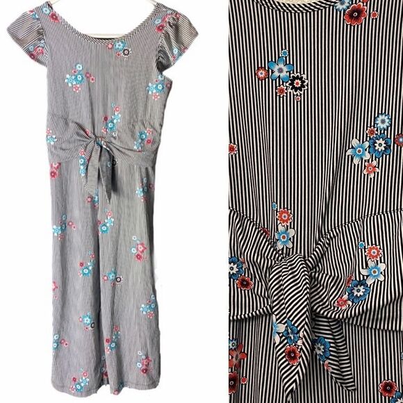 Wonder Nation Striped Jumpsuit floral Romper bodysuit stretchy jersey XL 14/16 - Picture 1 of 11